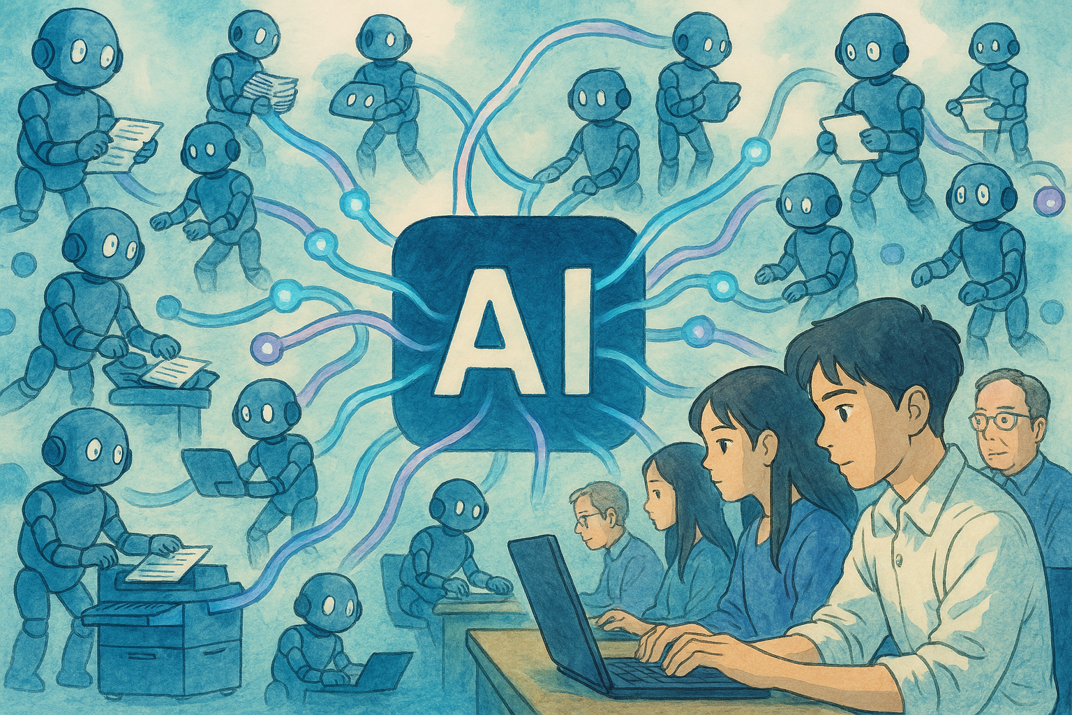 Artificial Intelligence illustration showing connected nodes representing neural networks